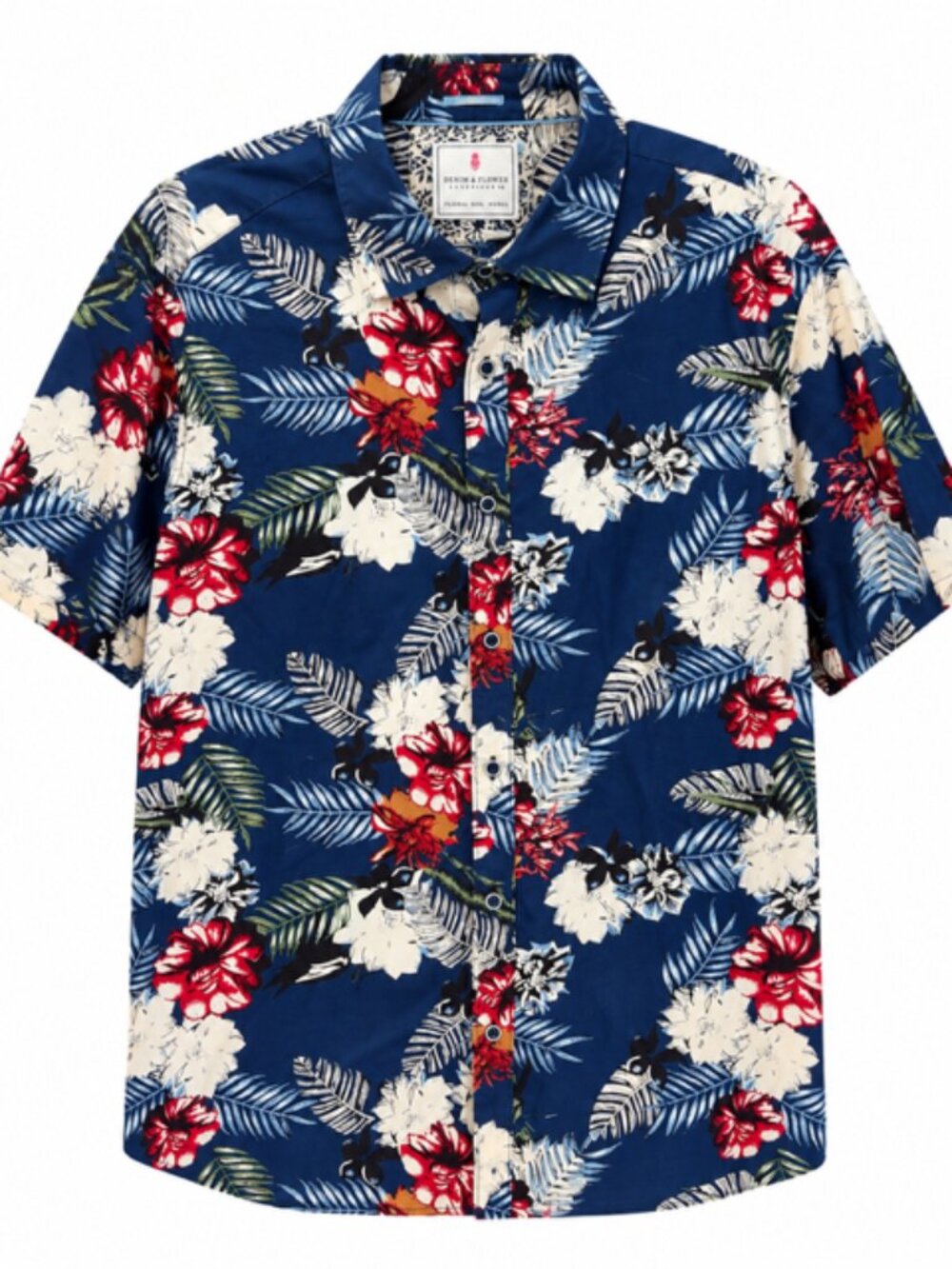 Denim & Flower Ricky Singh Men’s 3XL 48 Tropical Floral Hawaiian Shirt Blue